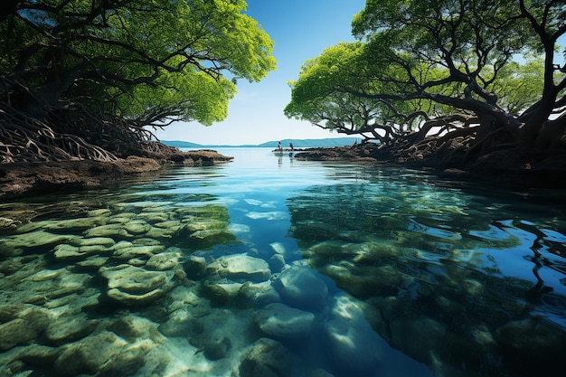 El bosque de manglares en la hermosa naturaleza con el cielo azul