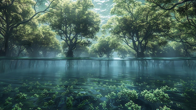Bosque de manglares submarino inundado árboles ecología diversa