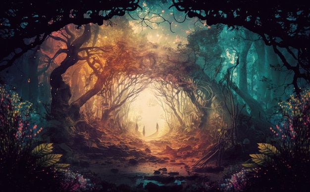 Bosque místico concepto de ayahuasca psicodélicos y alucinaciones