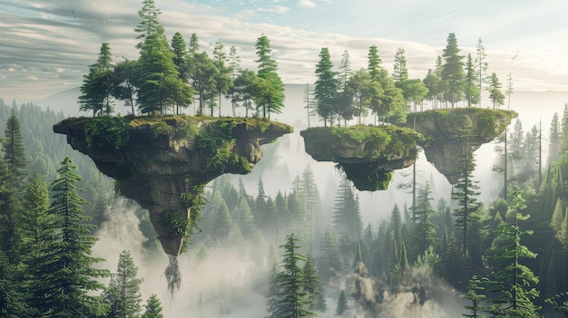 Bosque místico con islas flotantes La naturaleza desafía la gravedad