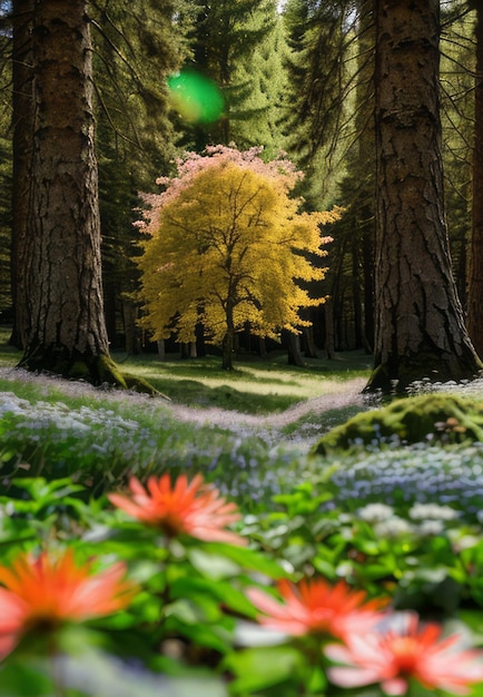 bosque místico con la luz del sol filtrando a través de los árboles papel tapiz paisaje