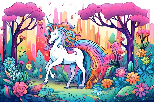 Un bosque místico con unicornios