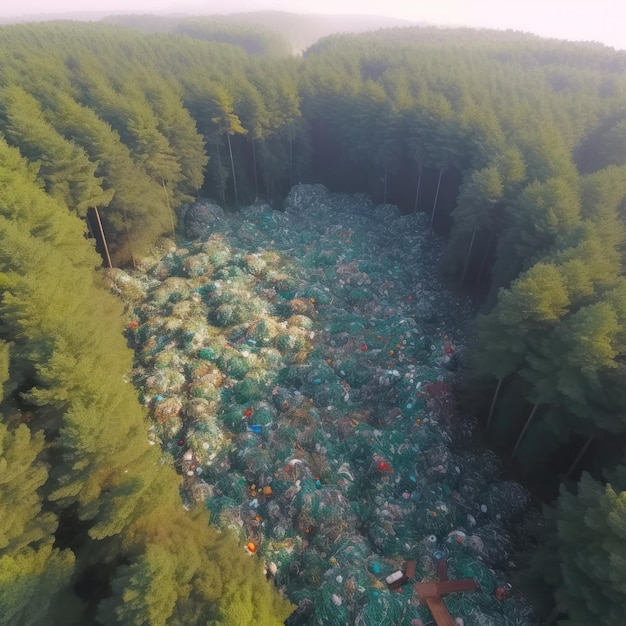 Un bosque con mucha basura en él.