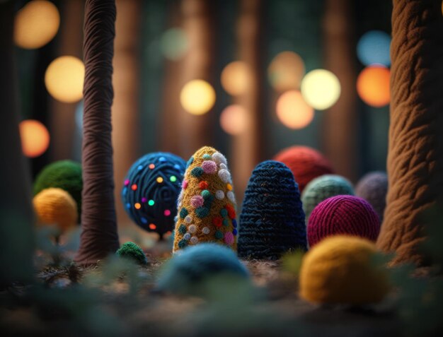 Bosque multicolor hecho de telas de hilo de lana creado con tecnología de IA generativa