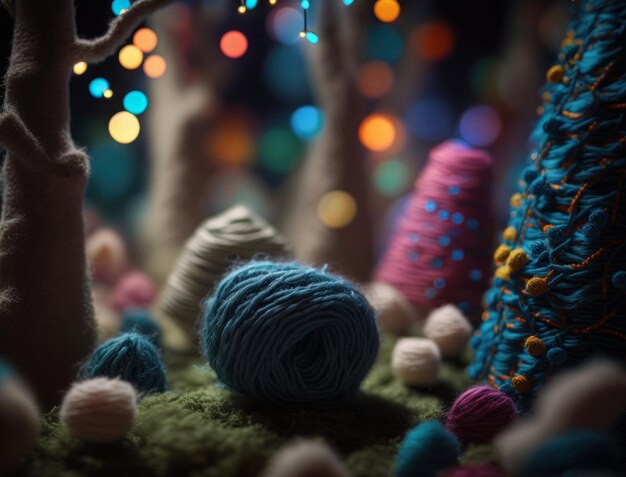 Bosque multicolor hecho de telas de hilo de lana Creado con tecnología de IA generativa.