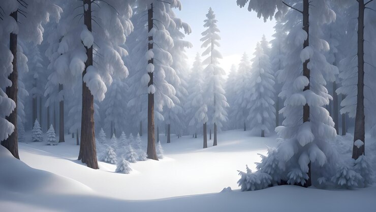 un bosque nevado con un camino a través de la nieve