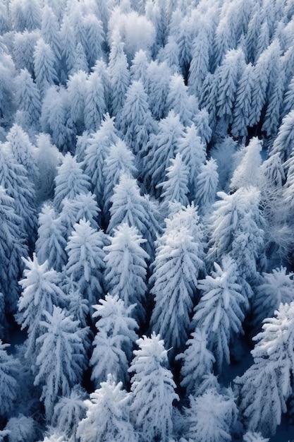 Un bosque nevado con un cielo azul y árboles blancos.