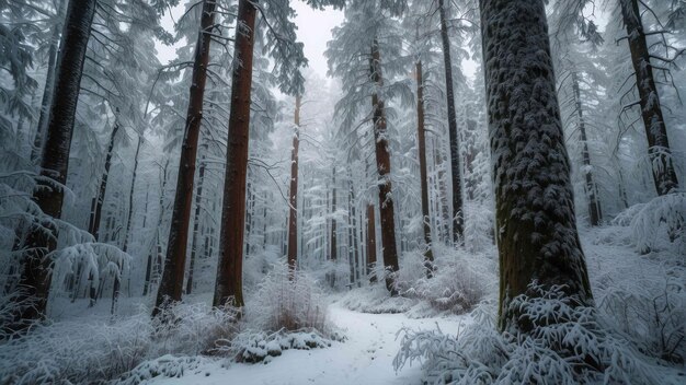 Bosque nevado encantado en un paisaje sereno