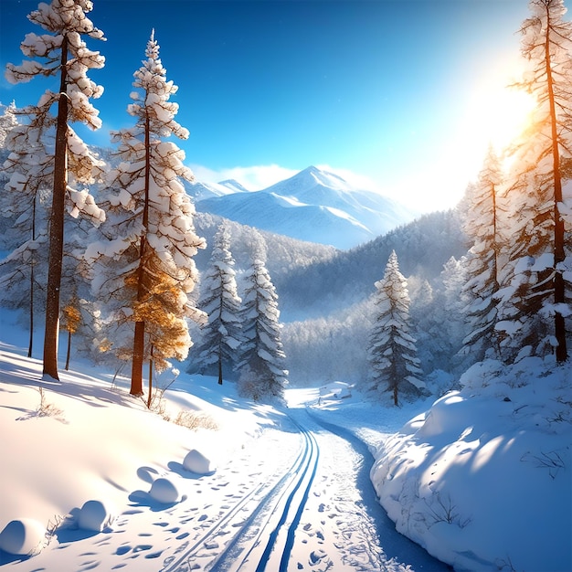 Un bosque nevado con huellas de animales en la nieve