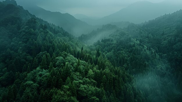 Foto un bosque con niebla en el fondo