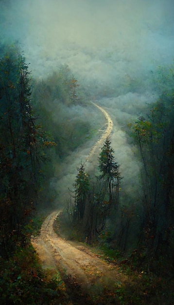 El bosque de niebla naturaleza paisaje illustaion fondo