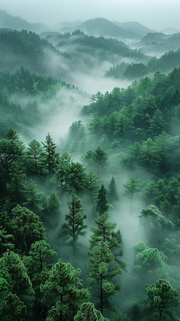 Bosque en la niebla vista de arriba Fondo