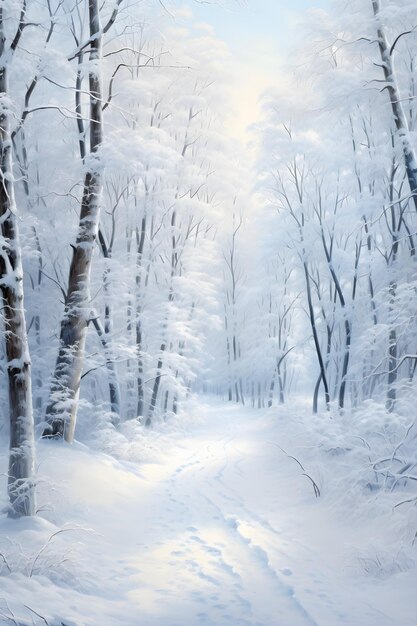 un bosque con nieve y luz solar en el sol