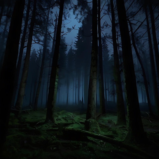 Foto un bosque oscuro y espeluznante por la noche generado por la ia