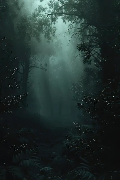 Un bosque oscuro lleno de muchos árboles