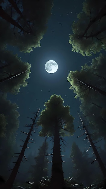 Bosque oscuro bajo la luna paisaje nocturno fondo de papel tapiz