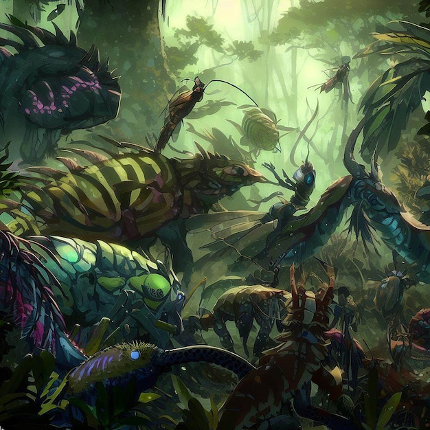Un bosque oscuro y misterioso con criaturas misteriosas.