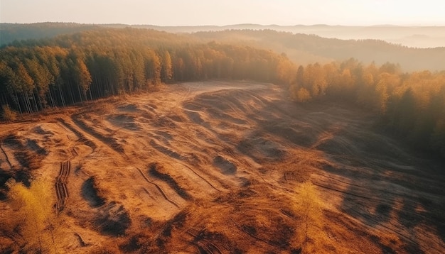 Bosque otoñal prado tranquilo amanecer sobre montañas generado por IA