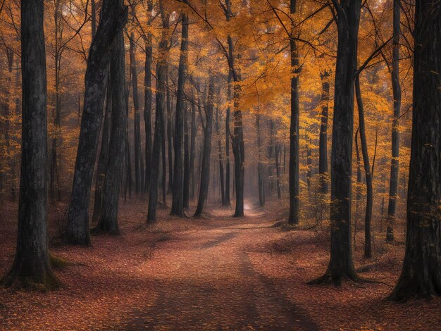 El bosque de otoño espeluznante el misterio oscuro en la escena rural abandonada ha generado