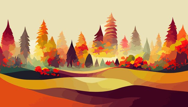 Bosque en otoño hermoso paisaje ilustración geométrica