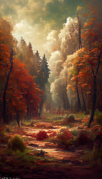 Bosque en otoño hermoso paisaje ilustración geométrica