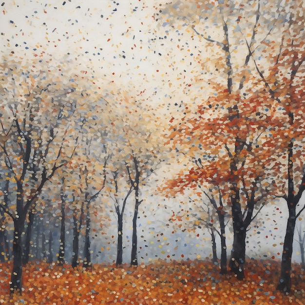 Bosque de otoño con hojas que caen Pintura en acuarela en lienzo