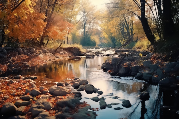 Bosque de otoño en el paisaje de tierra sobre fondo otoñal en noviembre AI