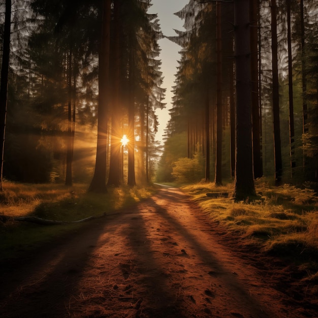 Bosque de otoño con rayos de sol