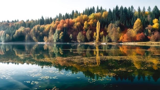 El bosque de otoño se refleja en el ai generativo del río.