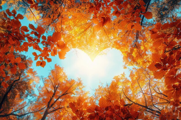 Un bosque de otoño vibrante con follaje colorido y cielos soleados