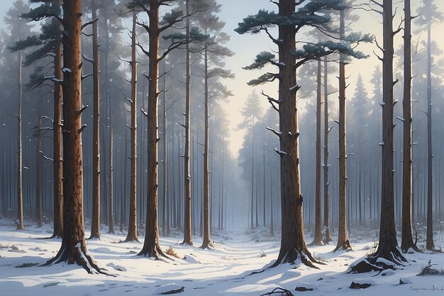 bosque de pinos de invierno