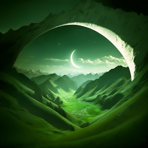 El bosque de primavera de la luna creciente de Ramadán Mawlid alnab