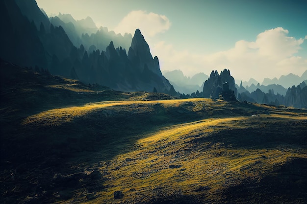 El bosque se refleja en las nubes azules del lago Hermosa vista de la naturaleza 3d render Ilustración de trama