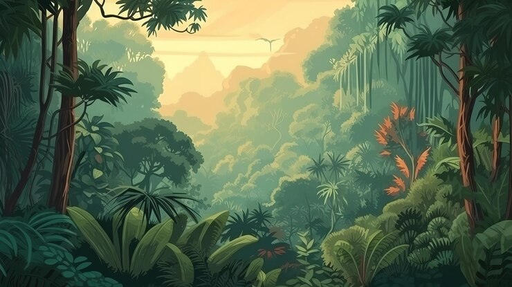 Bosque selvático y matorrales de plantas y árboles tropicales Generativo Ai