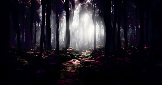 Bosque sombrío oscuro atmosférico (Pack de 100 ilustraciones) en 4K. Alta calidad