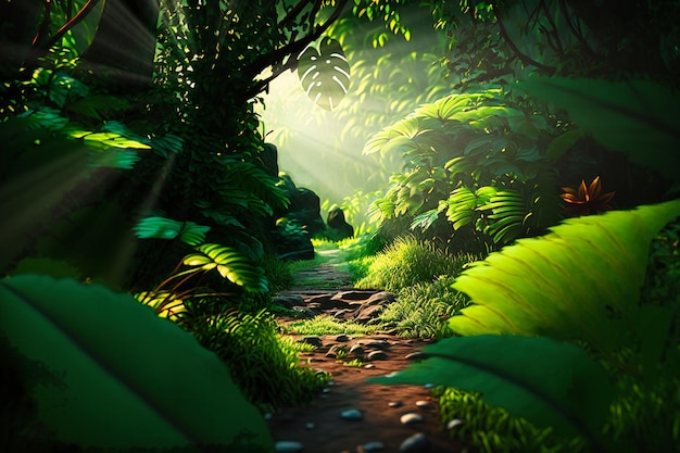 El bosque te invita a explorar sus rincones ocultos mientras la vegetación promete aventura y descubrimiento.
