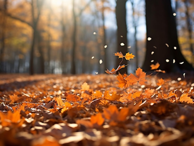 Un bosque tranquilo con hojas caídas