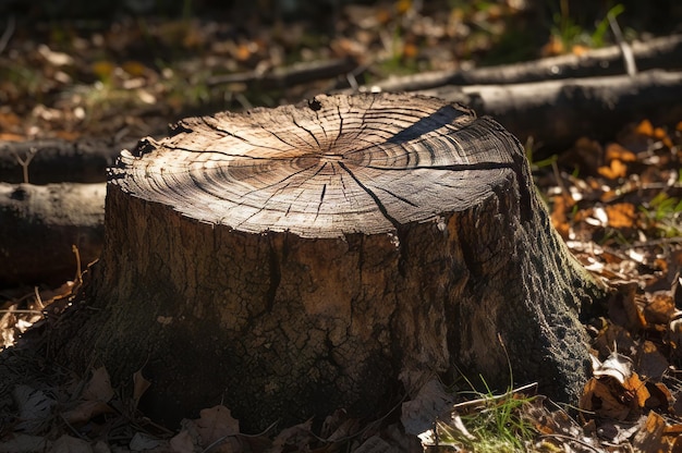 Bosque de troncos de madera Segado olvidado y viejo tronco de árbol con raíces podridas Generar IA