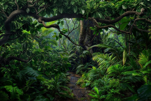 Bosque tropical con árboles grandes