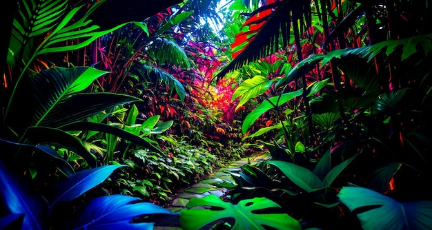 Foto el bosque tropical místico de fantasía