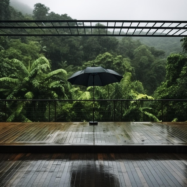 Bosque tropical de monzón lleno de naturaleza verde con panorama de mesa de escala de madera