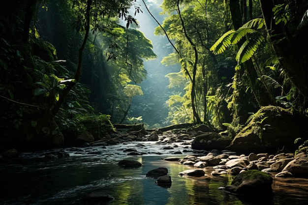 Foto un bosque tropical verde y exuberante