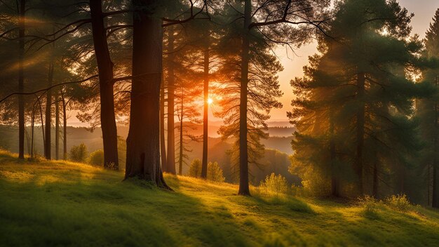 Bosque de verano al atardecer