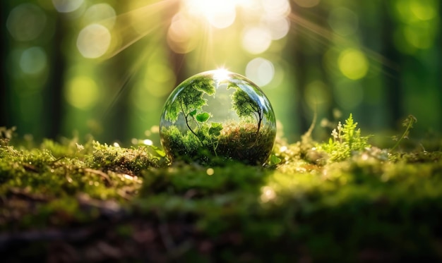 Bosque de verano con esfera transparente Fondo natural para el Día de la Tierra Para ilustración de libro de postal de banner Creado con herramientas generativas de IA