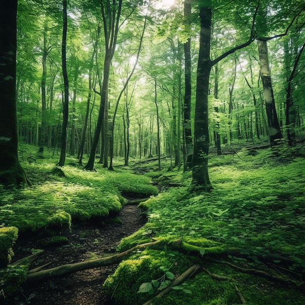 Bosque verde de árboles hermosos