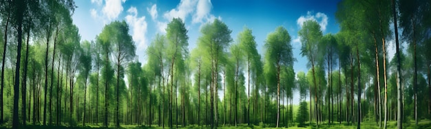 bosque verde contra el cielo azul paisaje panorámico