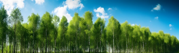 bosque verde contra el cielo azul paisaje panorámico