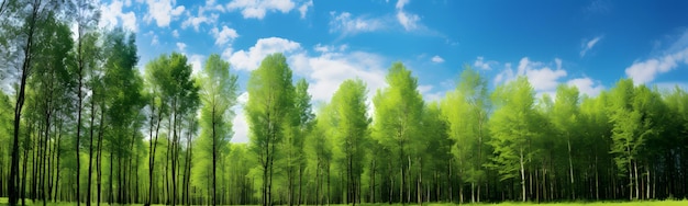 bosque verde contra el cielo azul paisaje panorámico