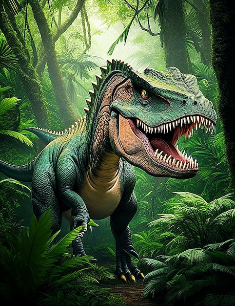 Bosque verde de dinosaurios en África ai generativo.