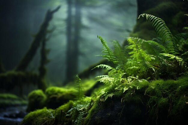 Bosque verde exuberante lleno de muchos árboles y helechos IA generativa